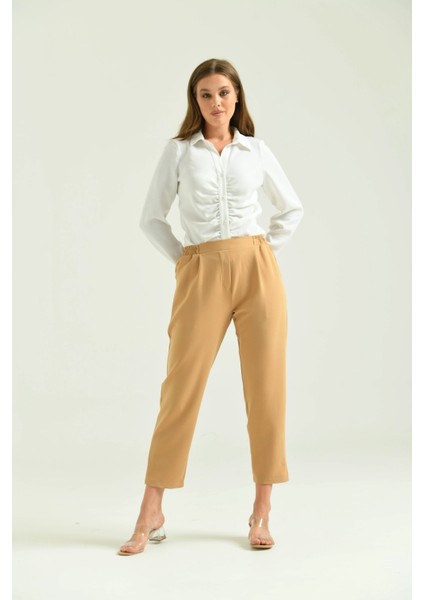 Kadın Pantolon Bel Lastikli Rahat Pantolon Camel - T116 indirimleri
