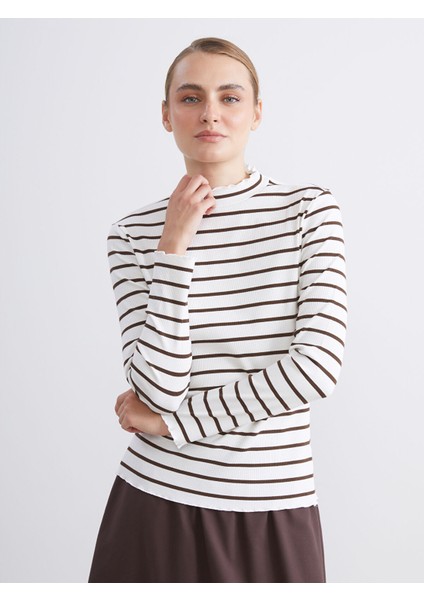 Yeni Sezon Dik Yaka Çizgili Kadın Body