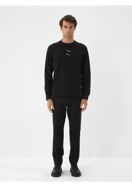 Erkek Siyah Pamuk Dokulu Regular Fit Sweatshirt