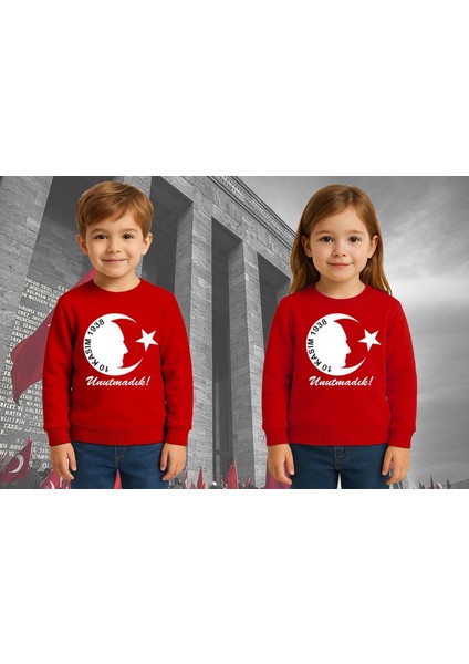 Unisex Ay Yıldızlı 19 Mayıs 29 Ekim 23 Nisan 10 Kasım Atatürk Çocuk 3 Iplik Şardonlu Sweatshirt