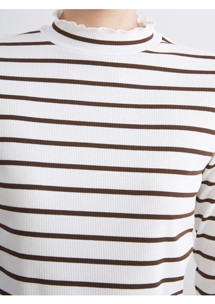 Yeni Sezon Dik Yaka Çizgili Kadın Body modelleri