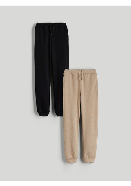 Yeni Sezon Beli Lastikli Kız Çocuk Jogger Eşofman Alt 2'li