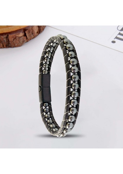 6mm Hematit Taşlı Deri Kordon ve Çelik Bileklik 31682B2D6M3 fiyatları