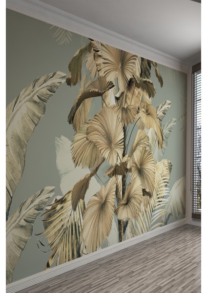 Altın Bronz Tropikal Yapraklı Tek Parça Tekstil Duvar Kağıdı fiyatları