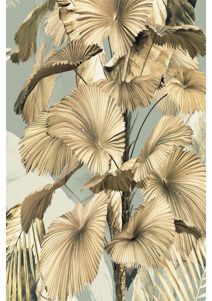 Altın Bronz Tropikal Yapraklı Tek Parça Tekstil Duvar Kağıdı modelleri