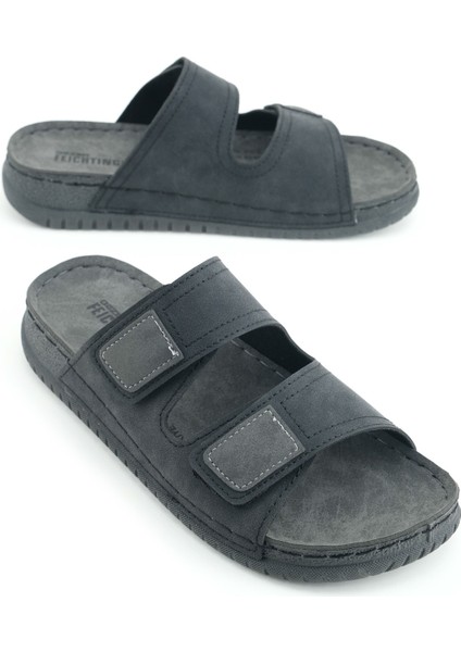 Yazlık Erkek Suni Deri Rahat Iç Taban Iki Cırtlı Kemer Ayarlanabilir Günlük Terlik