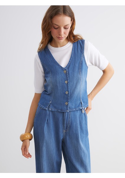 Yeni Sezon V Yaka Kadın Jean Yelek