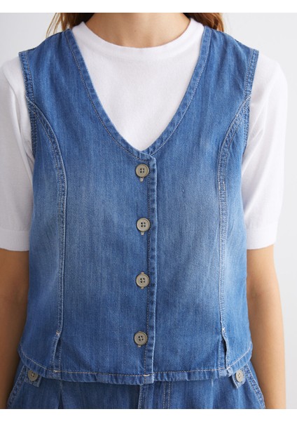 Yeni Sezon V Yaka Kadın Jean Yelek modelleri