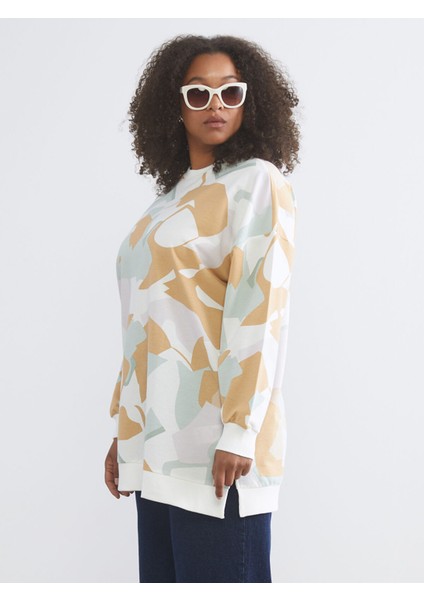 Yeni Sezon Büyük Beden Bisiklet Yaka Desenli Kadın Sweatshirt Tunik fiyatları