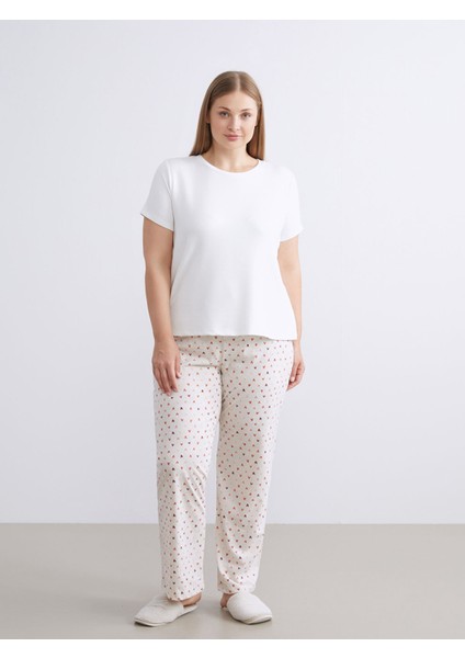 Yeni Sezon Büyük Beden Beli Lastikli Kalp Baskılı Kadın Pijama Altı fiyatları