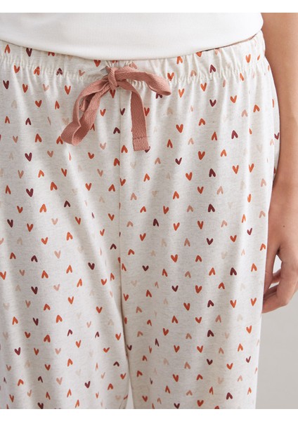 Yeni Sezon Büyük Beden Beli Lastikli Kalp Baskılı Kadın Pijama Altı fırsatları