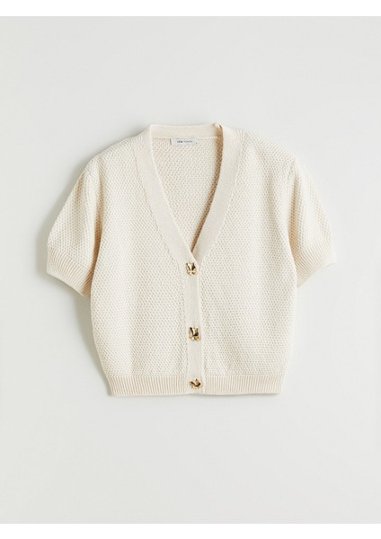 Yeni Sezon Kısa Kollu Düğme Detaylı Kadın Triko Hırka indirimleri