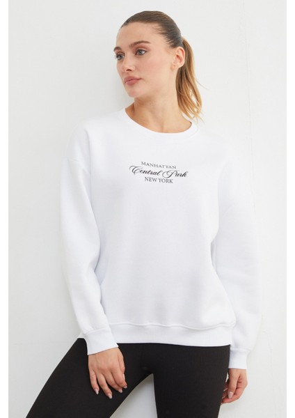 3 Iplik Manhattan Baskılı Bisiklet Yaka Sweatshirt