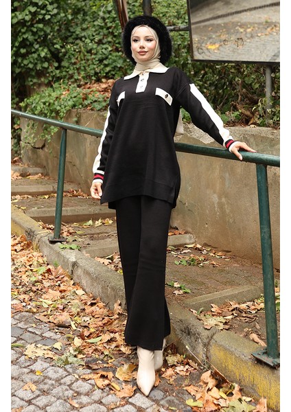 Triko Polo Yaka Tunik Pantolon Ikili Takım 1048-04 Siyah fiyatları
