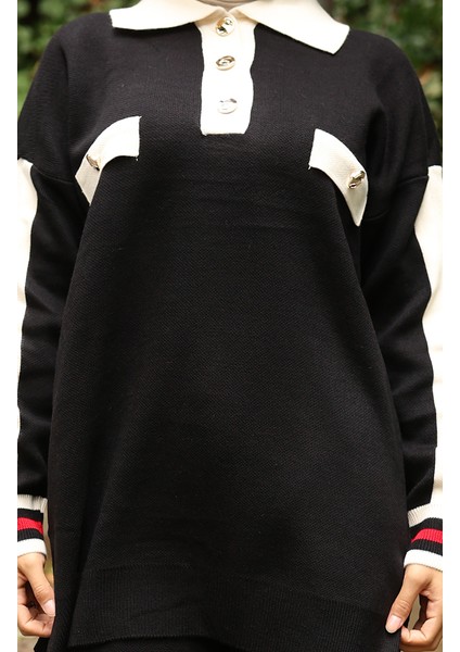 Triko Polo Yaka Tunik Pantolon Ikili Takım 1048-04 Siyah indirimleri