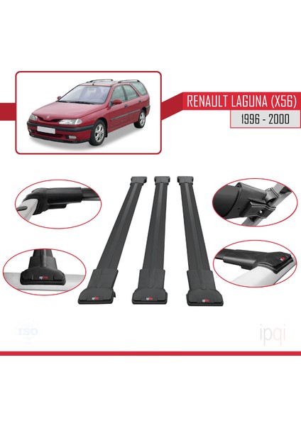 Renault Laguna (X56) Sw 1996-2000 Arası ile Uyumlu Fly Model Ara Atkı Tavan Barı Siyah 3 Adet fırsatları