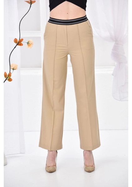 Kadın Pantolon Beli Lastikli Geniş Paça Pantolon Camel - E044 fiyatları
