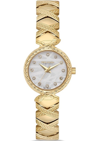 DK.1.AG1408.05 Taşlı Tasarım Çelik Kordon Çelik Kasa 5 Atm Suya Dayanıklı Altın Renk Kadın Kol Saati