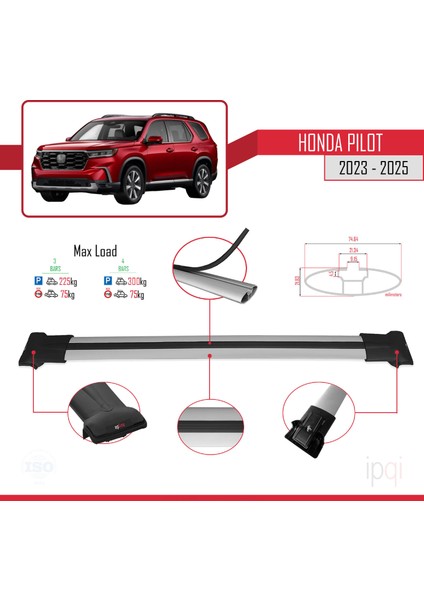 Honda Pilot 2023-2025 Arası ile Uyumlu Fly Model Ara Atkı Tavan Barı Gri 3 Adet modelleri