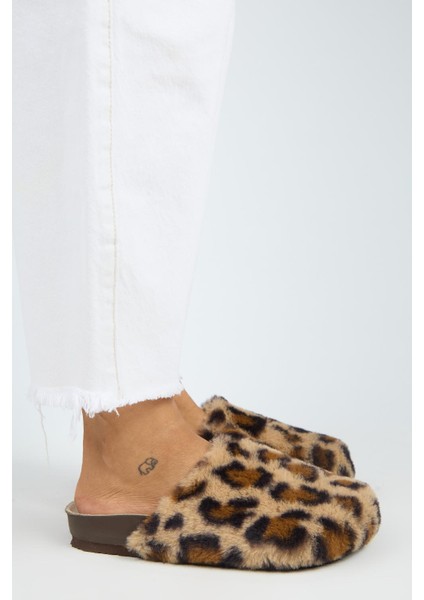 Leda Kadın Peluş Düz Taba Leopar Terlik