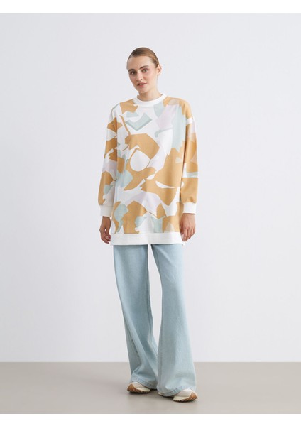 Yeni Sezon Büyük Beden Bisiklet Yaka Desenli Kadın Sweatshirt Tunik fırsatları