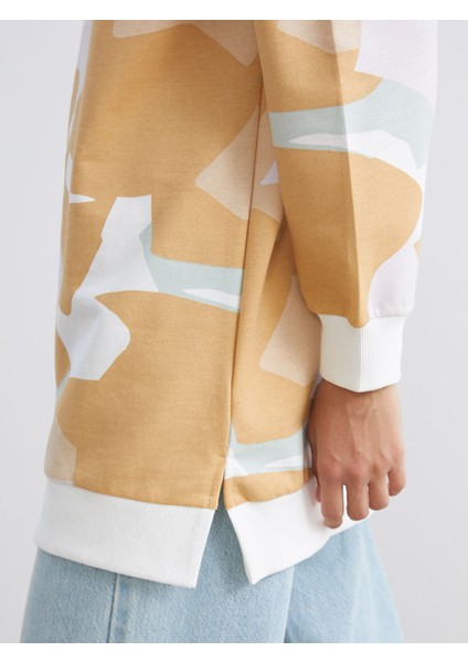 Yeni Sezon Büyük Beden Bisiklet Yaka Desenli Kadın Sweatshirt Tunik indirimleri