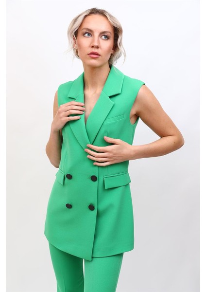 Erkek Yaka Blazer Yelek-Yeşil