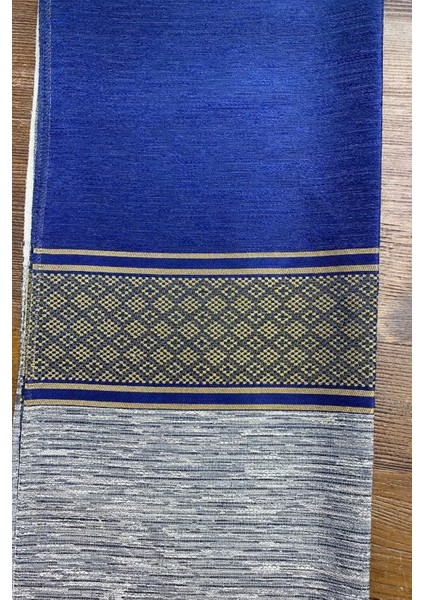 Pano Fon Perde Ekose Şeritli Lacivert Gri 1 / 3 Sık Pileli (Tek Kanat) Fon, Perde, Tül, modelleri