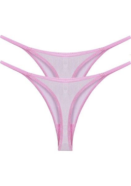 Kadın Pembe Transparan 2'li Tanga Slip