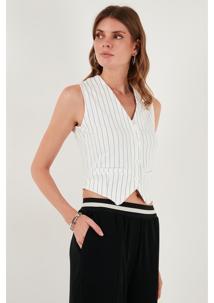 Streç Fitted Fit V Yaka Düğmeli Yelek Bayan Yelek 5865971