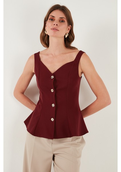 Fitted Fit V Yaka Düğmeli Yelek Bayan Yelek 611FYL145