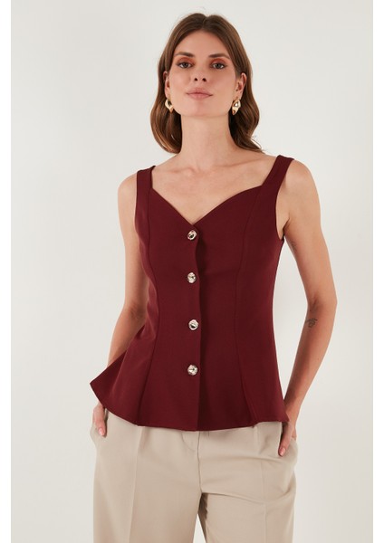 Fitted Fit V Yaka Düğmeli Yelek Bayan Yelek 611FYL145 fırsatları