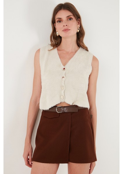Regular Fit V Yaka Yumuşak Dokulu Düğmeli Yelek Bayan Yelek 4615241