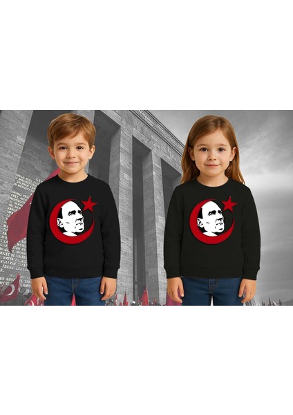 Unisex Ay Yıldızlı 19 Mayıs 29 Ekim 23 Nisan 10 Kasım Atatürk Çocuk 3 Iplik Şardonlu Sweatshirt