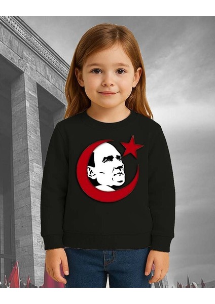 Unisex Ay Yıldızlı 19 Mayıs 29 Ekim 23 Nisan 10 Kasım Atatürk Çocuk 3 Iplik Şardonlu Sweatshirt modelleri