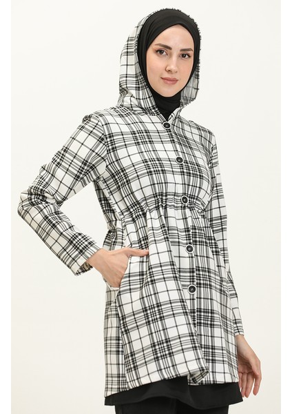 Ekose Desenli Kapüşonlu Tunik Takım 8001-01 Siyah Beyaz fiyatları