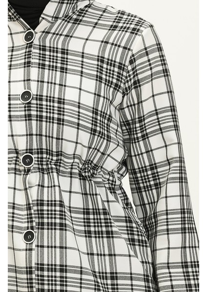 Ekose Desenli Kapüşonlu Tunik Takım 8001-01 Siyah Beyaz fırsatları