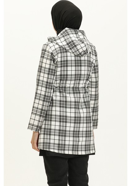 Ekose Desenli Kapüşonlu Tunik Takım 8001-01 Siyah Beyaz indirimleri