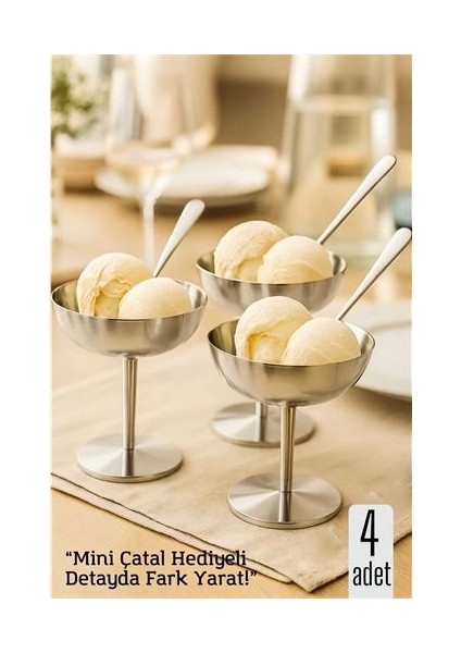 Bfs 4 Lü Gümüş Inox Çelik Ayaklı Dondurma ve Sunum Kasesi – Tatlı, Lokum ve Sunum Kabı