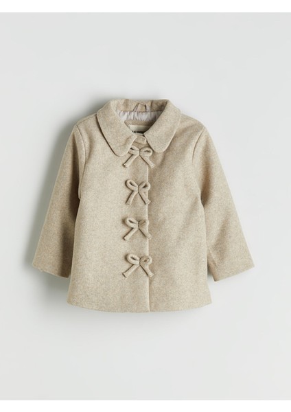 Yeni Sezon Fiyonk Detaylı Kız Çocuk Kaşe Kaban