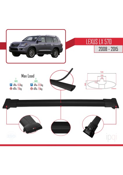 Lexus Lx 570 2008-2015 Arası ile Uyumlu Fly Model Ara Atkı Tavan Barı Siyah 2 Adet fırsatları