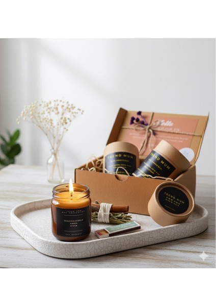 %100 Doğal, Amber Kokulu Mum, Konsept Hediyelik Mum, Kibrit, Bolluk Bereket Tütsü Demeti