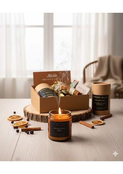 %100 Doğal, Amber Kokulu Mum, Konsept Hediyelik Mum, Kibrit, Bolluk Bereket Tütsü Demeti modelleri