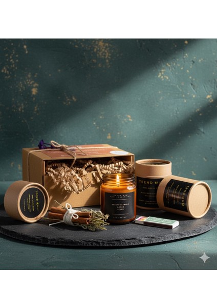 %100 Doğal, Amber Kokulu Mum, Konsept Hediyelik Mum, Kibrit, Bolluk Bereket Tütsü Demeti fırsatları