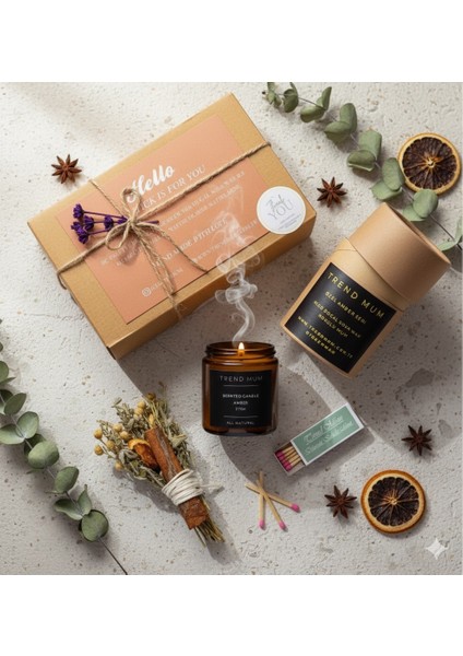 %100 Doğal, Amber Kokulu Mum, Konsept Hediyelik Mum, Kibrit, Bolluk Bereket Tütsü Demeti indirimleri