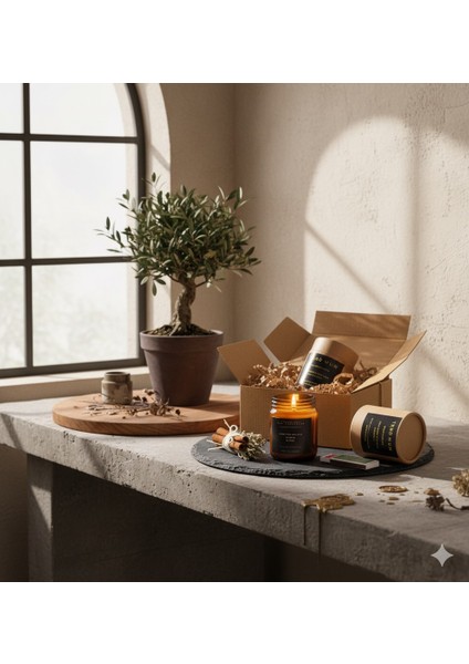 %100 Doğal, Amber Kokulu Mum, Konsept Hediyelik Mum, Kibrit, Bolluk Bereket Tütsü Demeti