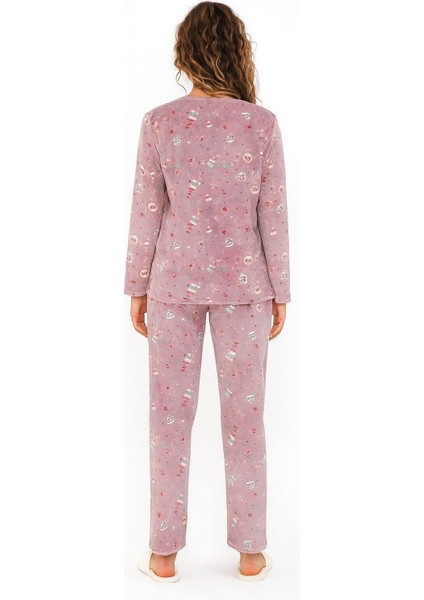 Kadın 13504-1420 Uzun Kol Kadife Pijama Takımı Lila fiyatları