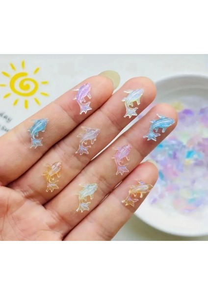 10 Adet Sevimli Reçine Mini Balık Tırnak Süsleme Taşı Tırnak Charmı Nail Art Süslemeleri