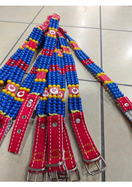 3 Sıra Boncuklu Bayraklı Kemerli Tokalı Koyun ve Kuzu Boyun Süsü 10 Adet
