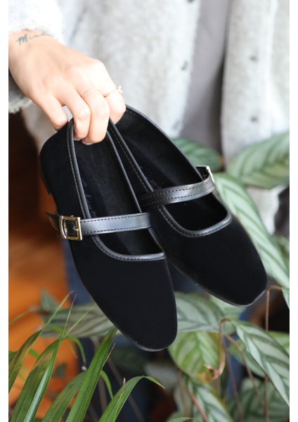 Kadın Babet Rahat Günlük Ayakkabı Kadife Şık Hafif Bant Detaylı